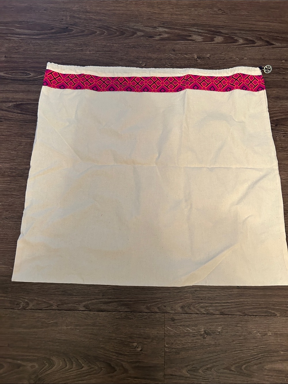 Tory Burch Cream Drawstring Dust Bag with Pink Trim